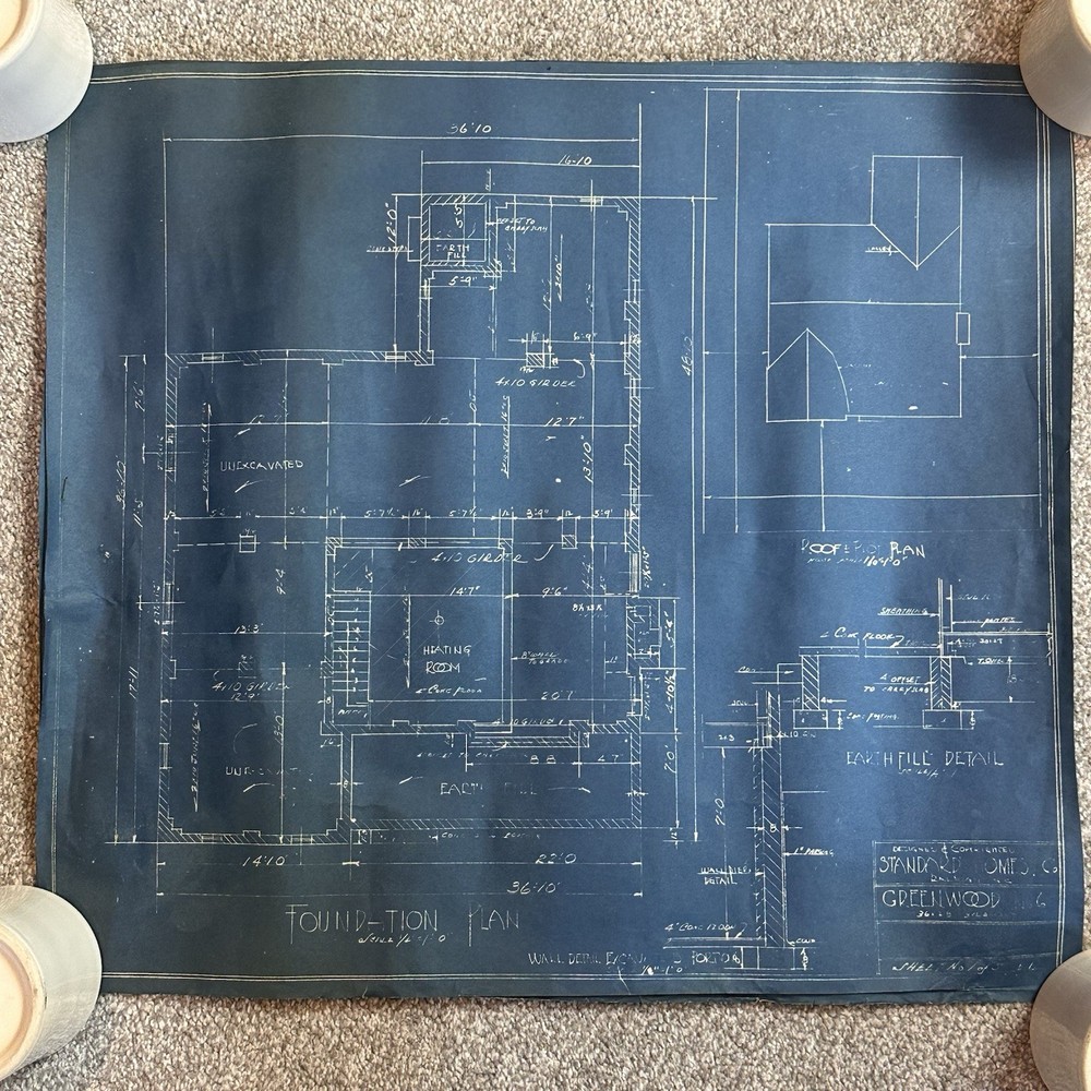 1950’s VTG Greenwood #6 Standard Homes Blueprints Raleigh NC Plan 4 Pages 3 Bed
