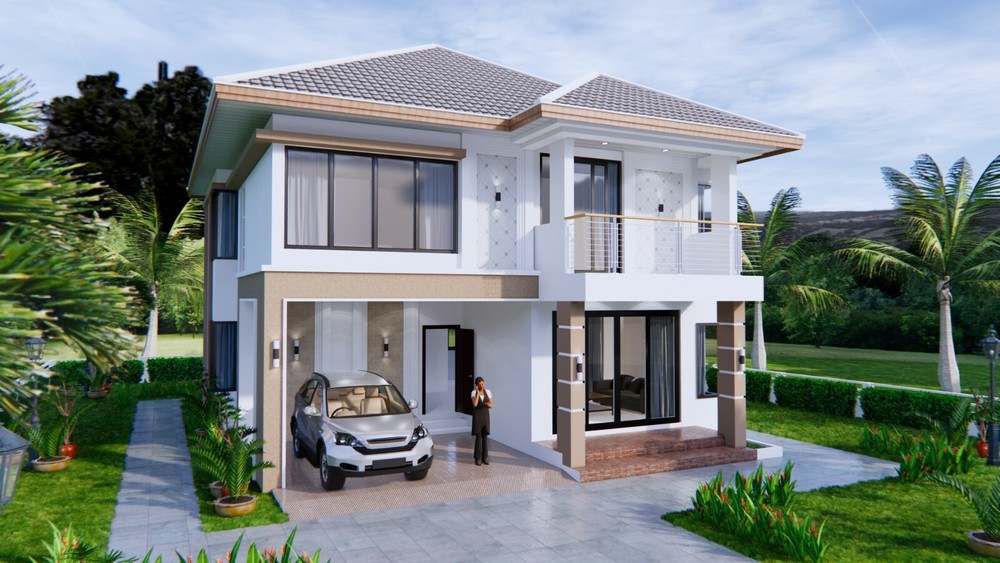 House Plans 30×36 Feet 9×11 Meter 4 Beds 3 Bath Hip Roof PDF Plan (A4 Hard Copy)