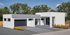 Small Modern 3 Bedroom 1.5 Bathroom House Floor Plan with Flat Roof, 886sqf/82m2