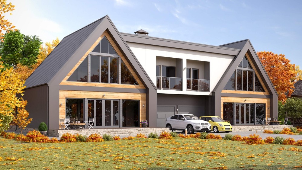 86’x29’ 6 Beds, 8 Baths Double A-Frame House Architecture Plans PDF Download.