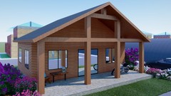 Generic 952 sqft Tiny Studio Cabin Plans: Open Concept with Kitchen, Living Area