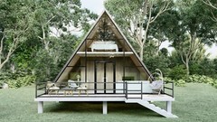 Modern A-Frame Cabin House Plan With 3D Images And PDF For Blueprint Plans