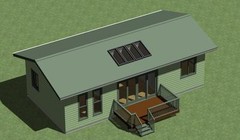 Small Home Construction Plans 648 sq.ft. with outdoor deck and sunroom.