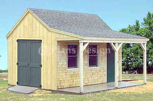 12′ x 16′ Cottage / Cabin Shed With Porch Plans #81216