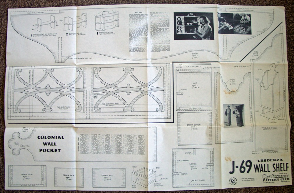 Wall Shelf & Wall Pocket Original Plans 1952 Craftsman Pattern Club