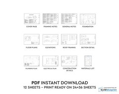 34×48 Modern Farmhouse Custom Architectural Ranch HouPlans 1632SF – PDF Download