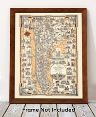 1939 Pictorial Map of Manhattan New York City Art Deco Print