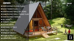 A-Frame House Cabin Plans -250SF- Blueprints – Modern, Bathroom and Loft
