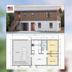 Maple two-level Duplex House Plan Design – 2200 SF – Modern Multifamily – Drawin