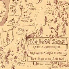Big Horn Camp Lake Arrowhead 1955 Vintage Scout Camp Illustrated Map Wall Art