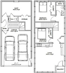 20×42 House – 2 BR 1.5 Bath – 2 Car Garage 1,153 sq ft- PDF FloorPlan – Model 2