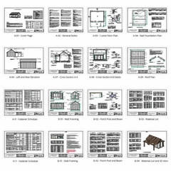 Pool Houses & Cabanas Plans- Backyard Shed with Covered Porch Blueprints