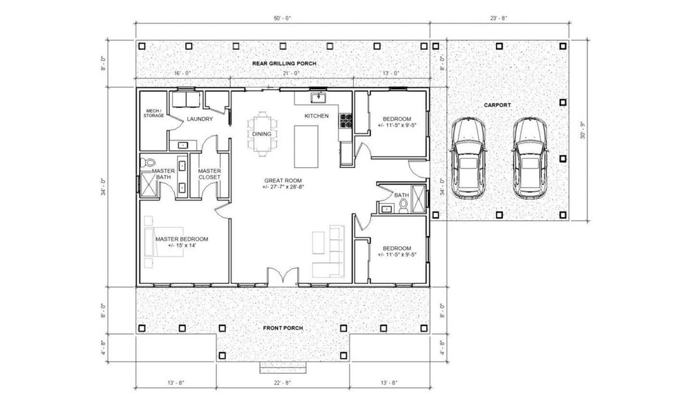 Oak Springs with carport Custom House Design – Modern Farmhouse 3 Bed/2 Bath 170