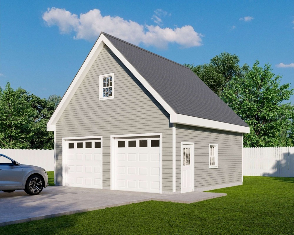 24′ x 24′ Two Car Garage, Detached Garage, 576 Sq Ft, 9 ft Walls, Attic Room