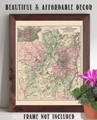 New York Wilderness & Adirondacks Antique Map Vintage Upstate Travel Wall Art