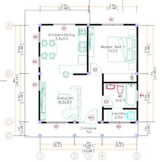 23×26 Feet Small House Plans 7×8 Meter 1 Bed 1 Bath Shed Roof (A4 Hard Copy)