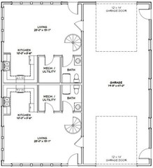 44×48 Duplex with RV Garage – PDF FloorPlan – 1,691 sqft – Model 4G