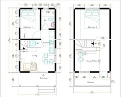 13×23 Feet Small House Design 4×7 Meter 2 Beds 1 Bath Shed Roof (A4 Hard Copy)