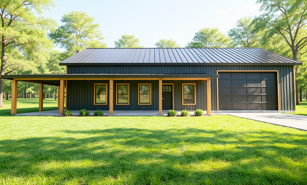 Modern Barndominium Plan: 1,218 (Living) Sqft -2 Bed- 2 Bath- 2 Car Garage