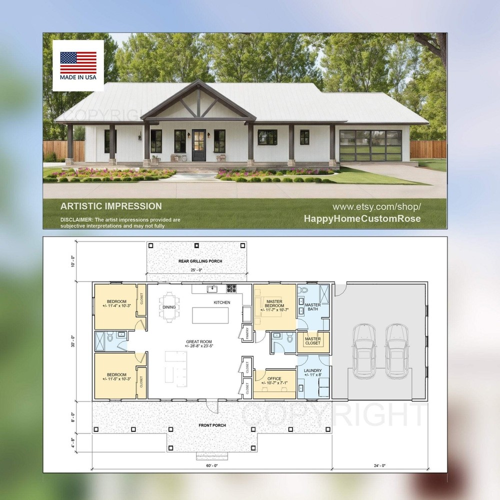 Harvest Farmstead Modern House Open Plan Design 84 x 30 – 3 Bed 2.5 Bath 2 Car –