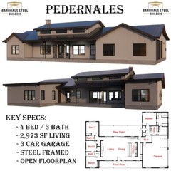 The Pedernales Barndominium – 4 Bedrooms / 3 Baths 2,973 SF Design Blueprints