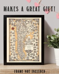 1939 Pictorial Map of Manhattan New York City Art Deco Print