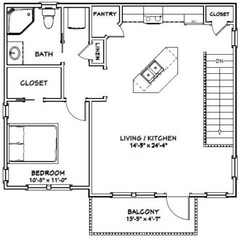 30×24 House — 1 Bedroom 1.5 Bath — 1,029 sq ft — PDF Floor Plan — Model 7B