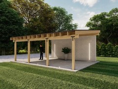 16×24 Lean to Pavilion Plans with Concrete Wall, Modern Carport Blueprints