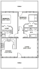 28×34 House — 2 Bedroom 2 Bath — 952 sq ft — PDF Floor Plan — Model 1C