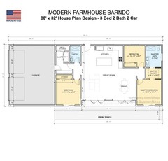 Nordic Barndominium Modern House Open Plan Design 80 x 32 – 3 Bed 2 Bath Drawing