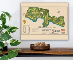 Pebble Beach Golf Links Vintage Course Map California Illustrated Wall Art