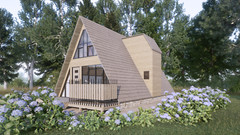 A-Frame Cabin Wood House Plan & Modern Style 3D images,PDF Blueprints with DWG