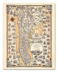 1939 Pictorial Map of Manhattan New York City Art Deco Print