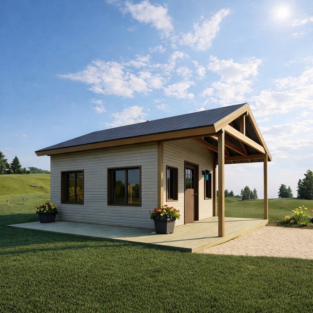 12’x16′ Small Cabin Plans with Porch, Backyard Shed Blueprints