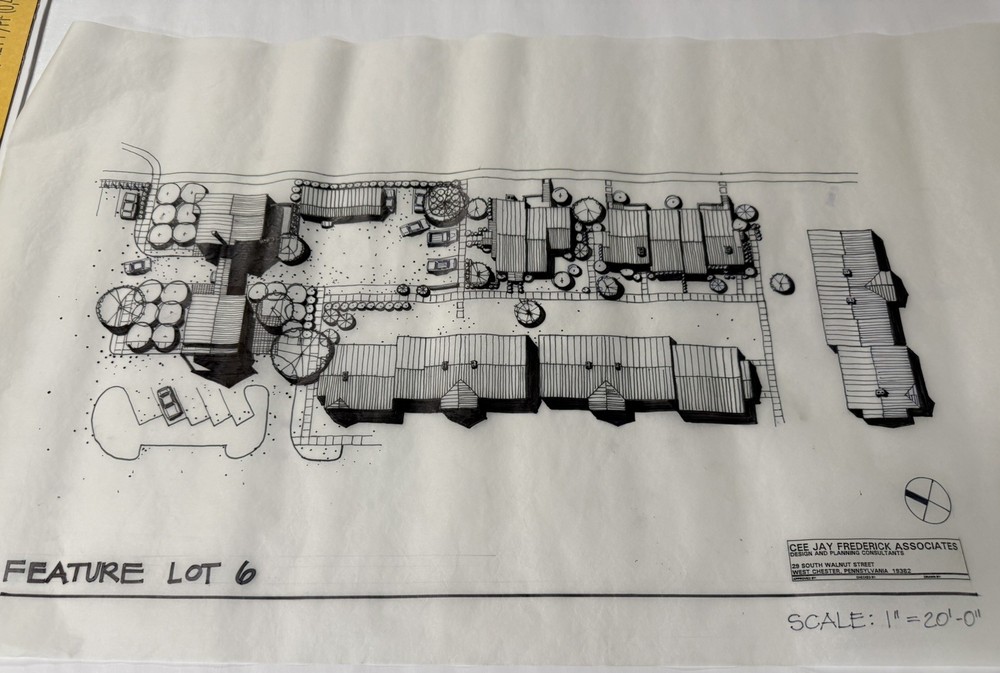 Vintage Hand-Drawn Architectural Site Plan Rendering – Ink on Vellum – 12×18