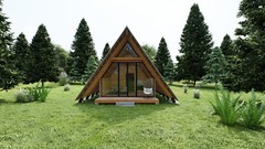 19’-6’’ x 14’-0’’ Modern A–Frame Cabin Plan with 3D Images