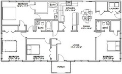 60×30 House — 4 bedroom 3 Bath — 1,800 sqft — PDF Floor Plan — Model 1