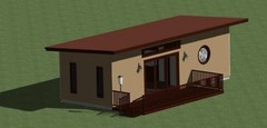 Modern Style Tiny House Plans 384 sq.ft. with outdoor deck.