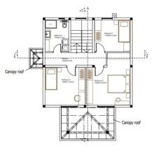 2 Story House Floor plans and blueprints, 1358sqf/126m2, 3-bedrooms 2-bathrooms