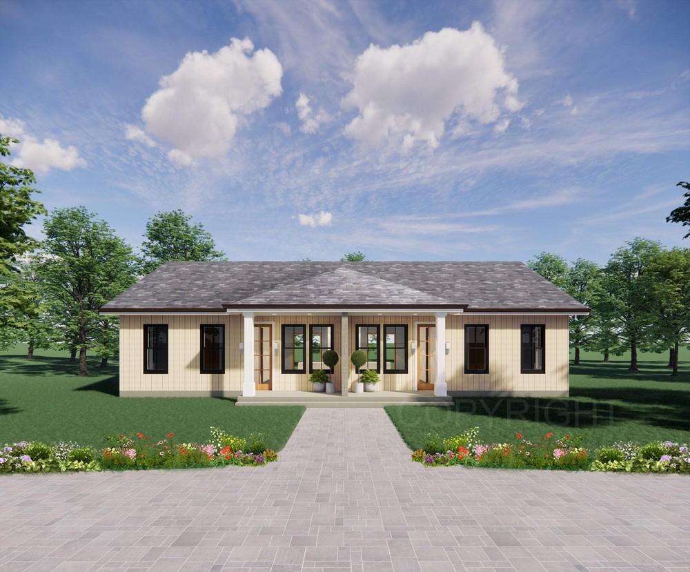 Hip Roof Duplex Investment Rental House Plan Design – 1820 SF – Modern Spacious