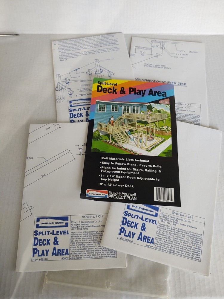 VTG 1996 Garlinghouse Split Level Deck 14′ Play Area Project Plan blueprints FYI