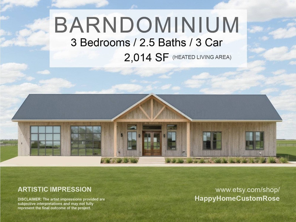 White Oak Modern Custom Barndominium – 84′ x 38′ House Plan Design – 3 Bed 2.5 B