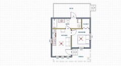 Cabin Construction Plans 400 sq. ft. one bedroom, open kitchen living room.