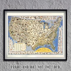 Pictorial Wildlife & Game Map of the United States Vintage Nature Print