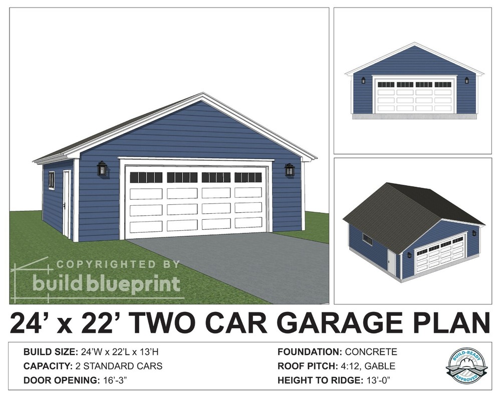 24′ X 22′ Standard Two Car Garage Construction Plans – PDF Download