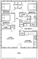 28×36 House — 3 Bedroom 2 Bath — 1,008 sq ft — PDF Floor Plan — Model 1G
