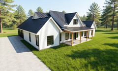 Classic Country Farmhouse Plan: 2,250 (Living) Sqft-3 Bedroom-2.5 bath-Office-Di
