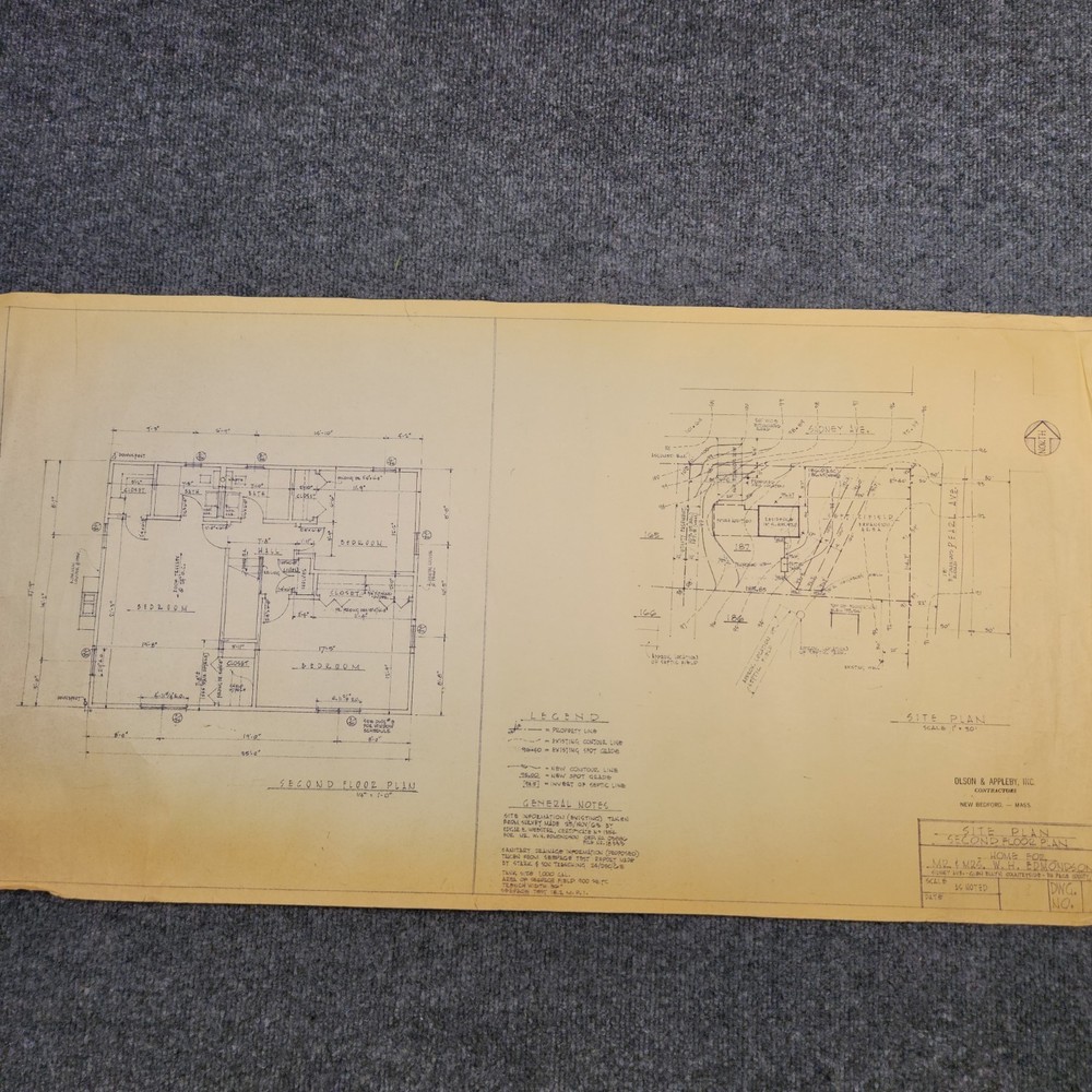 Vintage House Blueprint 33×17 1964 Mid Century Modern Drawing Art Glen Ellyn IL