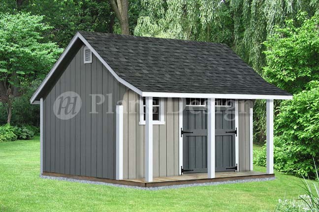 14′ x 12′ Backyard Storage Shed with Porch Plans #P81412, Free Material List
