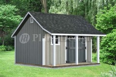 14′ x 12′ Backyard Storage Shed with Porch Plans #P81412, Free Material List